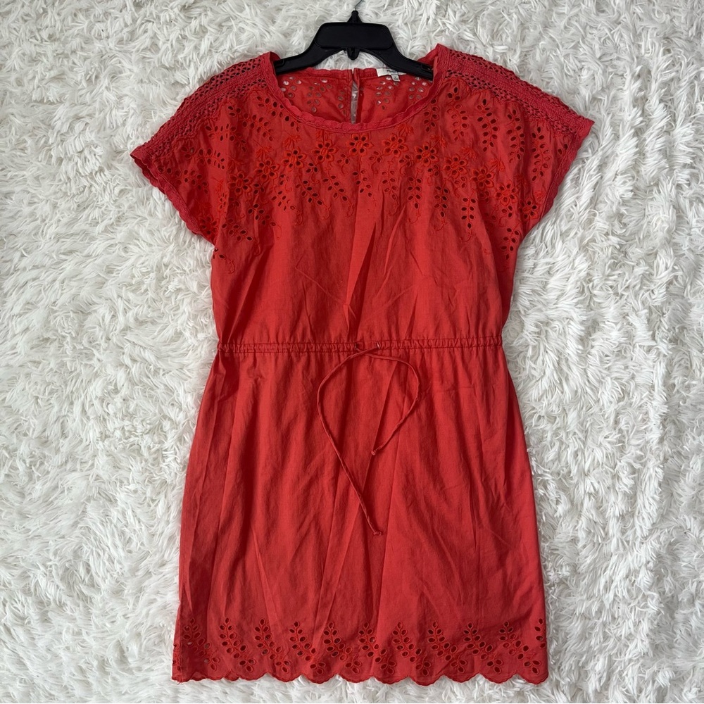 Madewell Embroidered Eyelet Wildfield Orange Waist Drawstring Mini Sundress